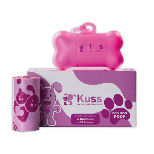 [KBAG-2] PACK 4 BOLSAS BIODEGRADABLES KUSS + 01 DISPENSADOR KUSS
